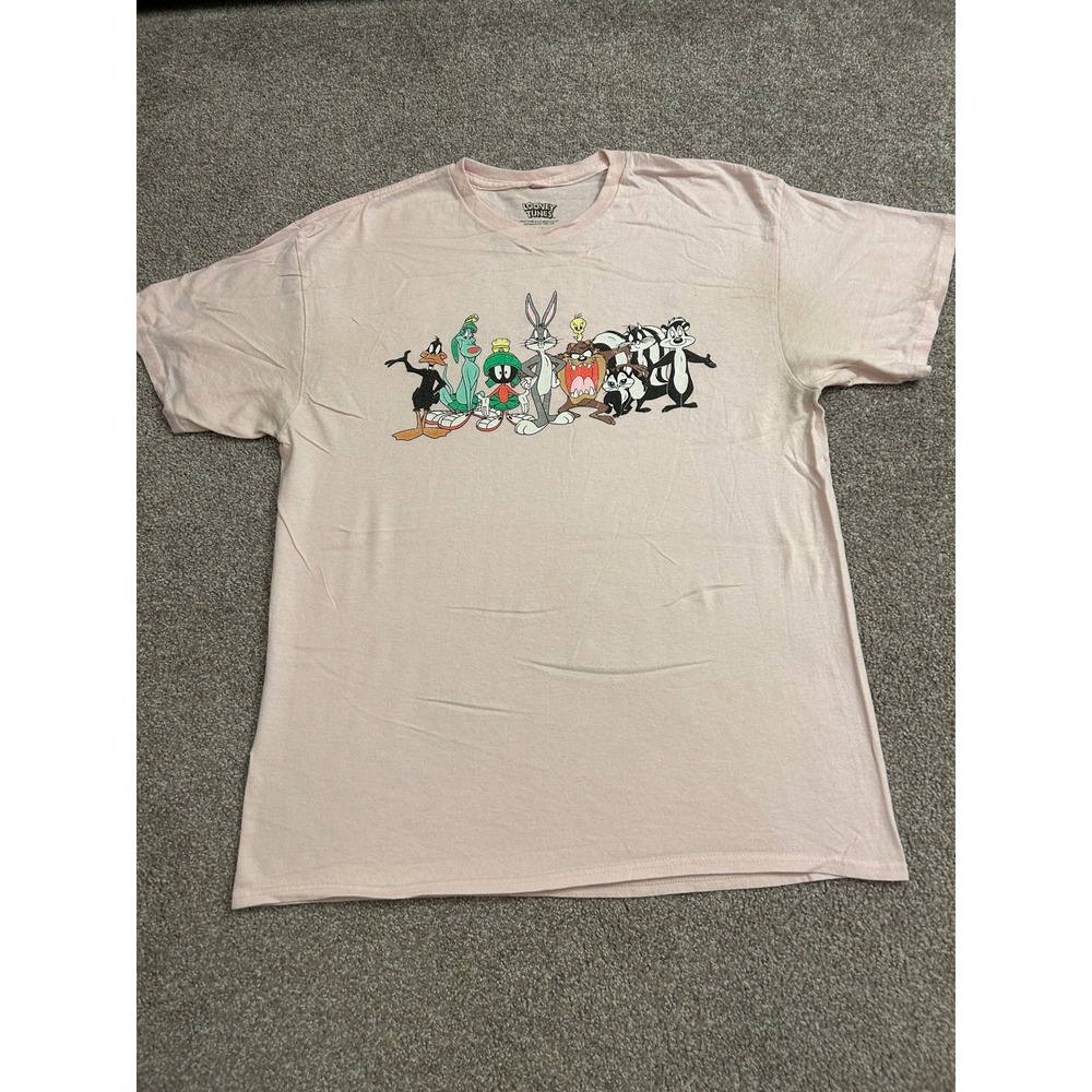 Looney Tunes Graphic T-Shirt Large Pink Excellent Character Crew Neck Tee